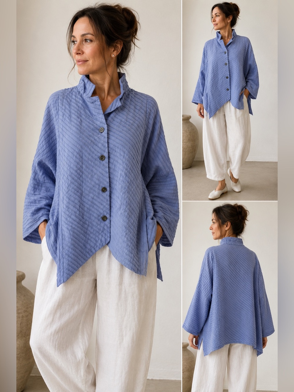 M Square by Neetu Malik Light Blue 100% Cotton Lagenlook Oversized Shirt Sz 1